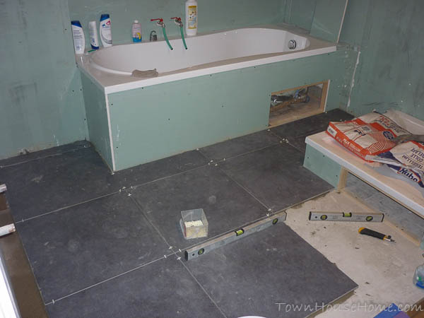 Bathroom floor continues